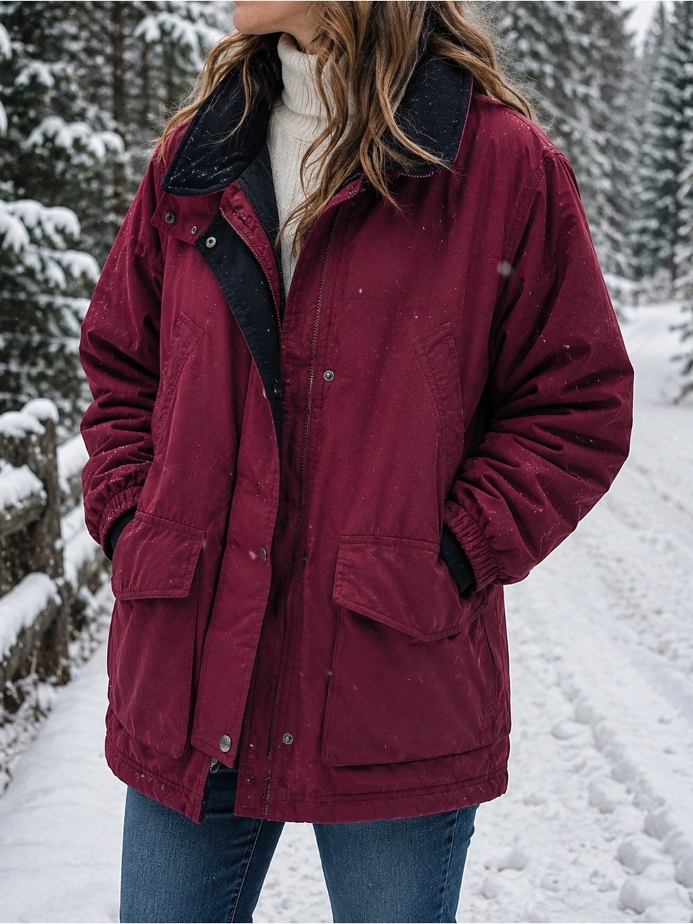 Pacific Trail Burgundy Coat with Black Collar